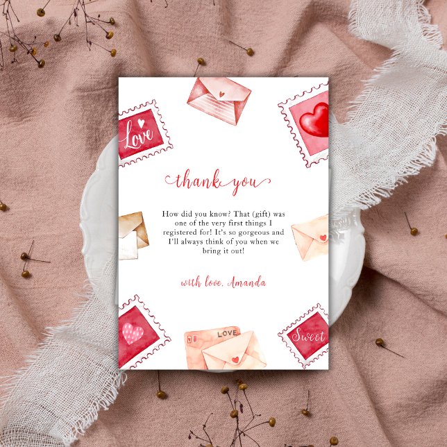 Valentine Letter Briefmarke Sweetheart Baby Dusche Dankeskarte (Valentine Letter Stamp Sweetheart Baby Shower Thank You Card)