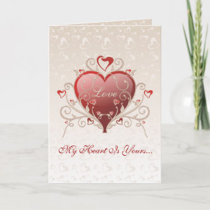 Valentine Liebe - Big Shiny Heart Gold Scroll Card Feiertagskarte