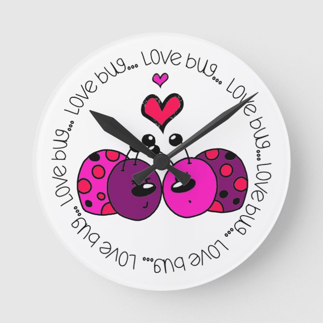 Valentine Liebe Bug Runde Wanduhr (Vorderseite)