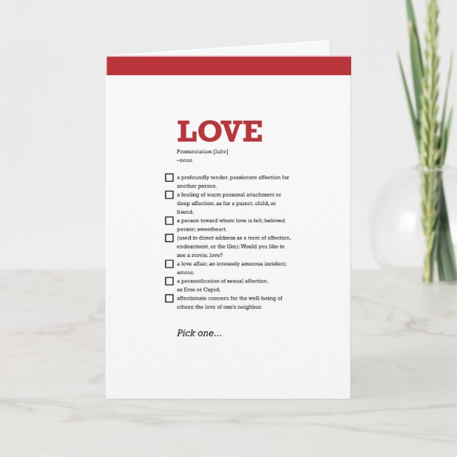 Valentine Liebe Definition Card Feiertagskarte (Vorderseite)