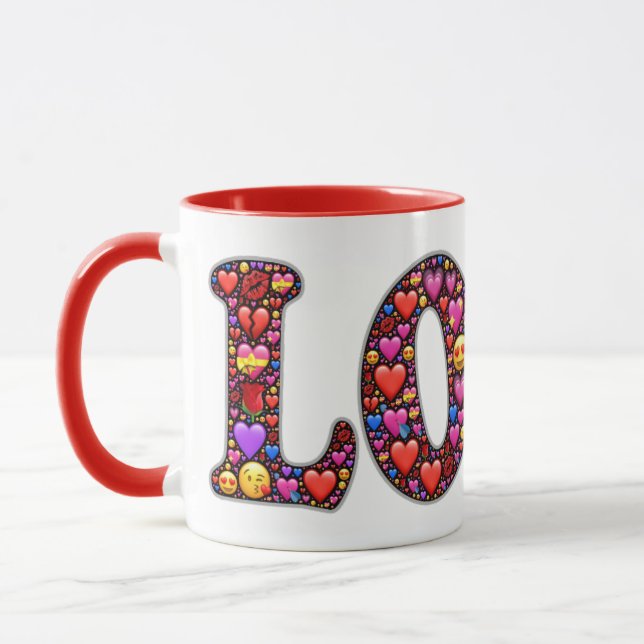 Valentine Liebe Emojis Rote Tasse (Links)