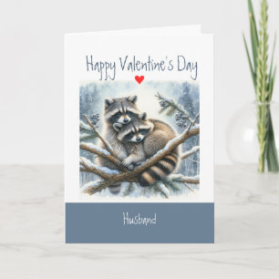 Valentine Liebe Fun Raccoon Kisses Husband Feiertagskarte