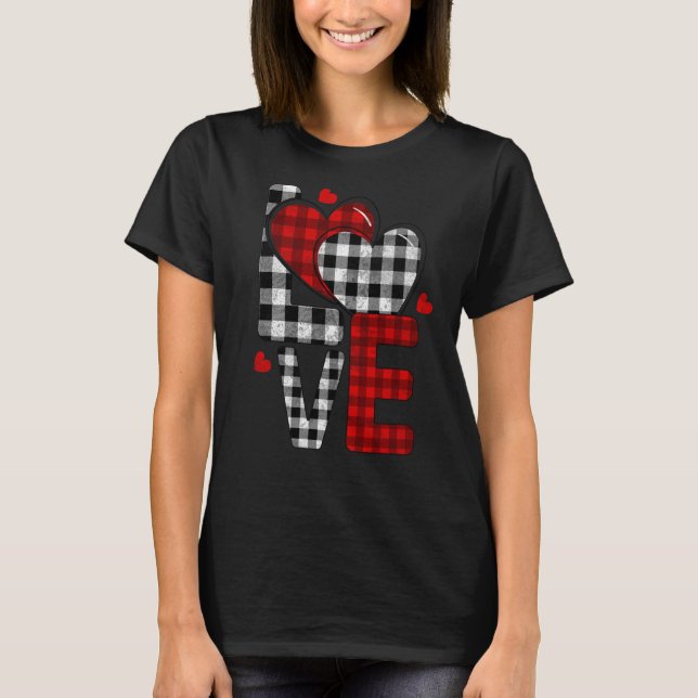 Valentine Liebe Herz gestreift Kariert T-Shirt (Vorderseite)