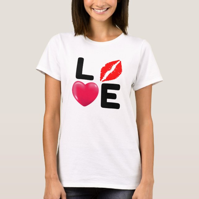 Valentine LIEBE Kiss und Herz T-Shirt (Vorderseite)