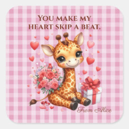 Valentine Liebe Rose Bouquet Giraffe Quadratischer Aufkleber