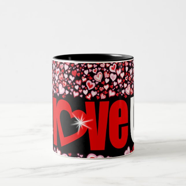 Valentine "Liebe u" Herzen Rosa Schwarze Tasse (Mittel)