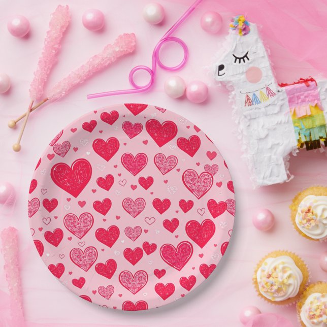 Valentine Liebe-Valentine-Herzen Pappteller (Party)