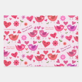 Valentine liebt Vögel, die rot und rosa sind Geschenkpapier Set