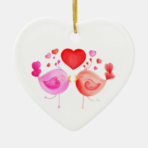 Valentine liebt Vögel Rosa Kunstschmuck Keramikornament