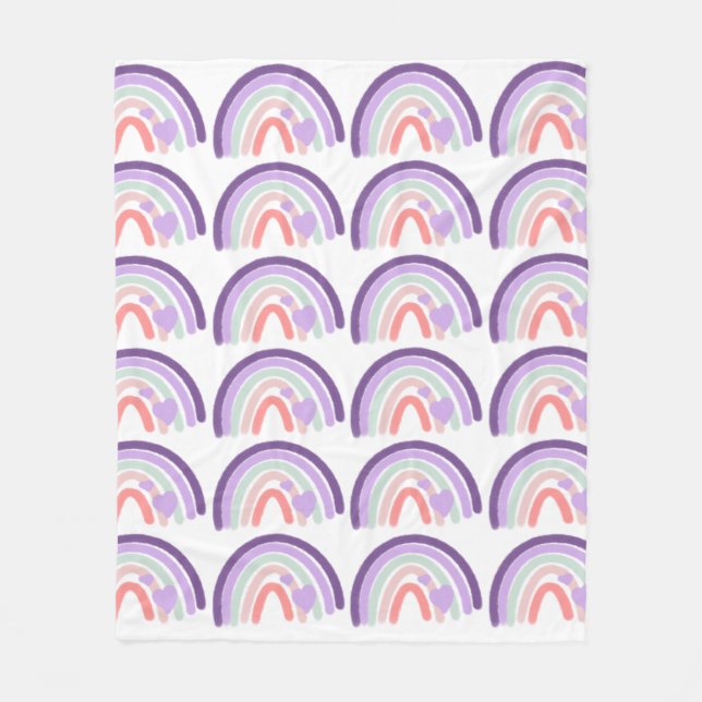 Valentine Lila Handgezeichnetes Regenbogenmuster Fleecedecke (Vorderseite)