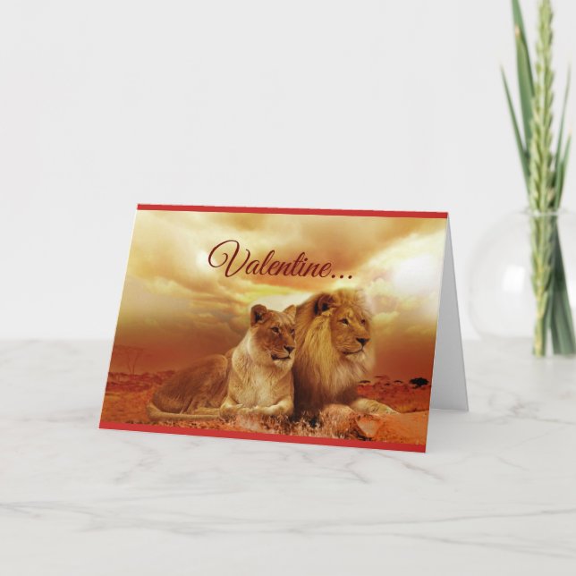 Valentine Lion Couple Feiertagskarte (Vorderseite)