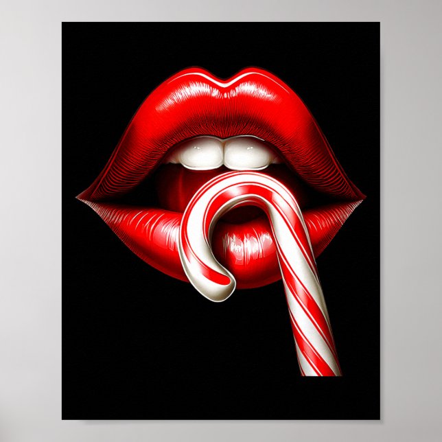 Valentine Lips Kisses Valentines Funny Candy Cane  Poster (Vorne)
