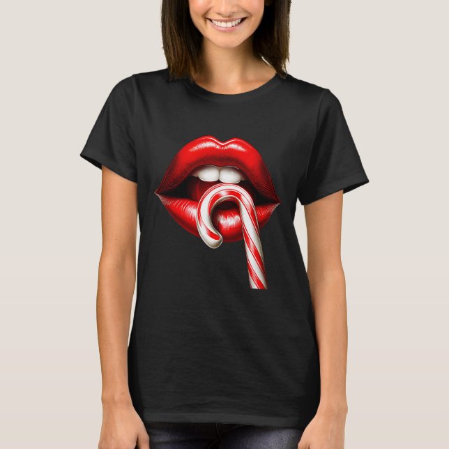 Valentine Lips Kisses Valentines Funny Candy Cane  T-Shirt (Vorderseite)