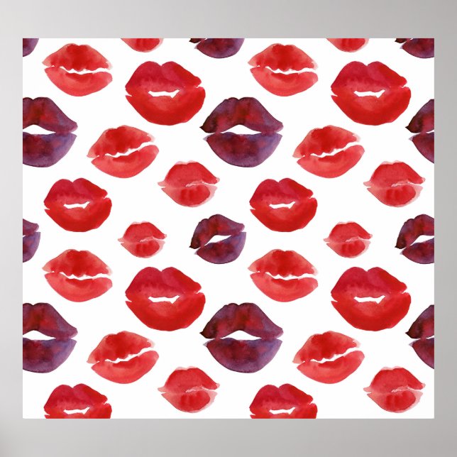 Valentine Lipstick, Aquarellfarbe Nahtlose Drucke. Poster (Vorne)