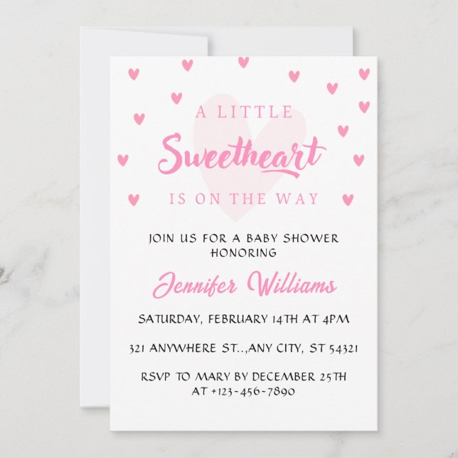 Valentine Little Sweetheart Girl Baby Shower Einladung (Vorderseite)