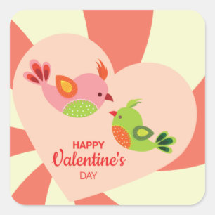 Valentine Love Birds Quadratischer Aufkleber