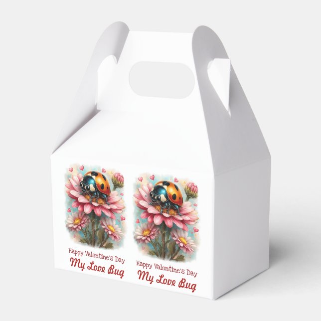 Valentine Love Bug auf blühender Rose Geschenkschachtel (Vorderseite)