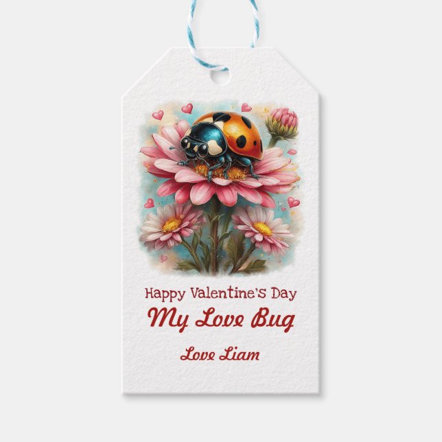  Valentine Love Bug on Blossoms Rose Geschenkanhänger (Vorderseite)