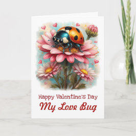Valentine Love Bug on Blossoms Rose Karte