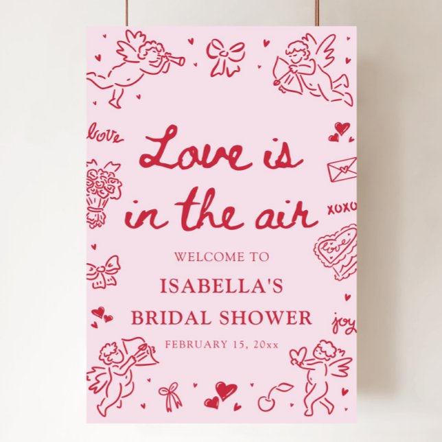 Valentine Love is in the Air Bridal Shower Welcome Poster (Valentine Love is in the Air Bridal Shower Welcome Sign)