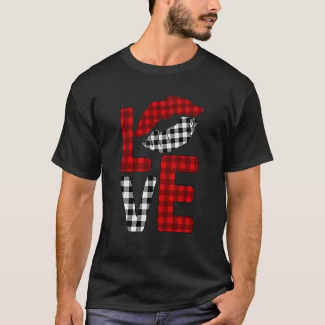 Valentine Love Lips Striped Plaid T-Shirt (Vorderseite)