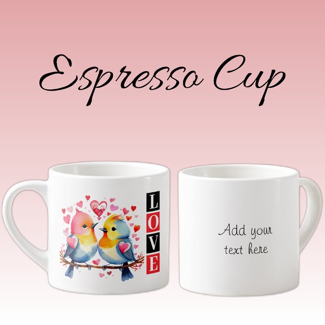 Valentine lovebirds custom text red espressotasse (Von Creator hochgeladen)