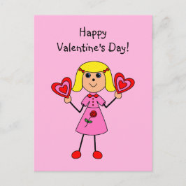 Valentine-Mädchen-Strichmännchen Feiertagspostkarte