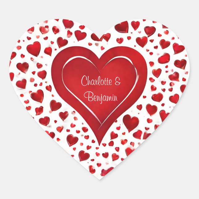 Valentine, mädchenrot und weiß Herz-Aufkleber (Vorderseite)