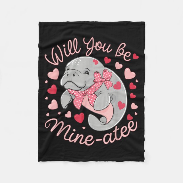 Valentine Manatee Cute Animal Hearts Will You Be M Fleecedecke (Vorderseite)