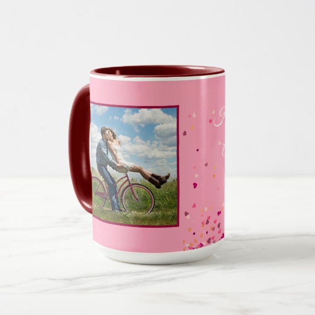 Valentine Maroon Personalize FOTO TEMPLATE Geschen Tasse (Vorderseite Links)