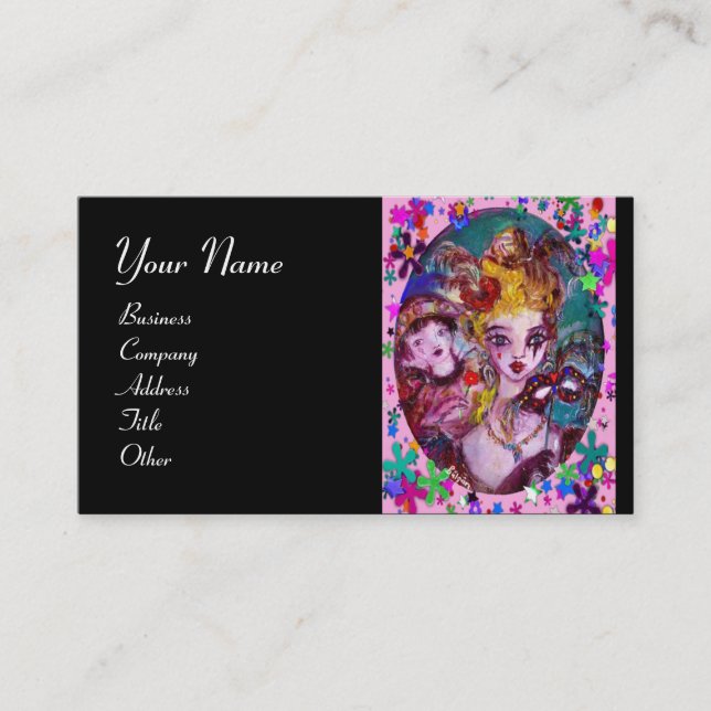 VALENTINE MASQUERADE MASKS, CONFETTI, rosa schwarz Visitenkarte (Vorderseite)