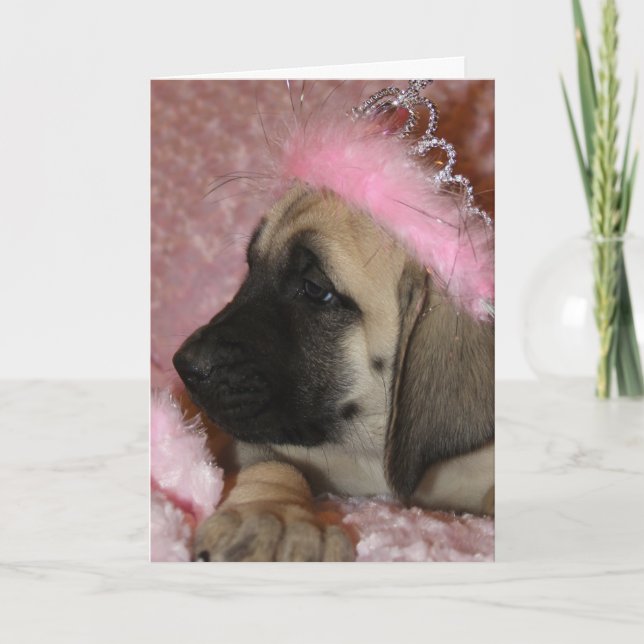Valentine Mastiff Welpe mit Krone Feiertagskarte (Vorderseite)