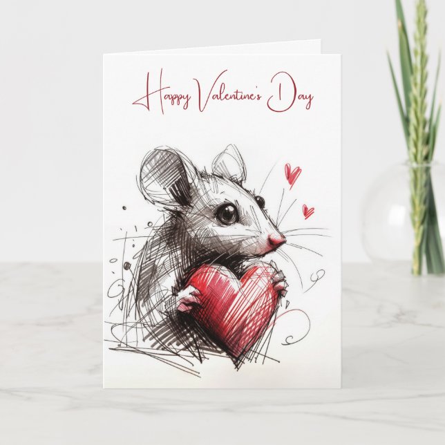 Valentine Maus mit rotem Herzen Karte (Vorderseite)