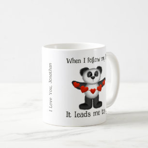Valentine Message Panda Bear String of Red Hearts Kaffeetasse