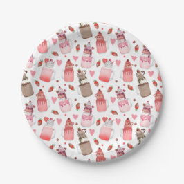 Valentine Milkshakes Candy Hearts Liebe Pattern Pappteller