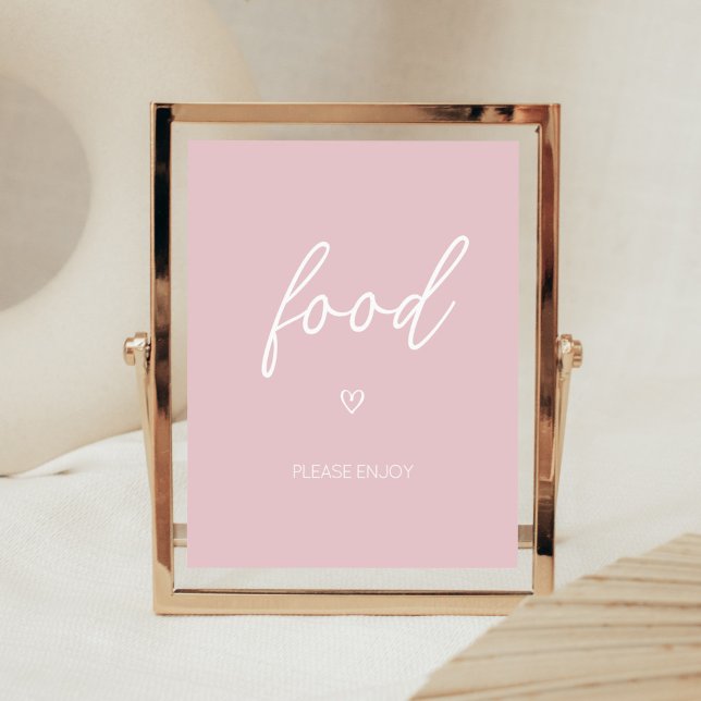 Valentine Minimalistisch Heart Food Poster (Pink A Little Sweetheart Baby Shower Food Sign)