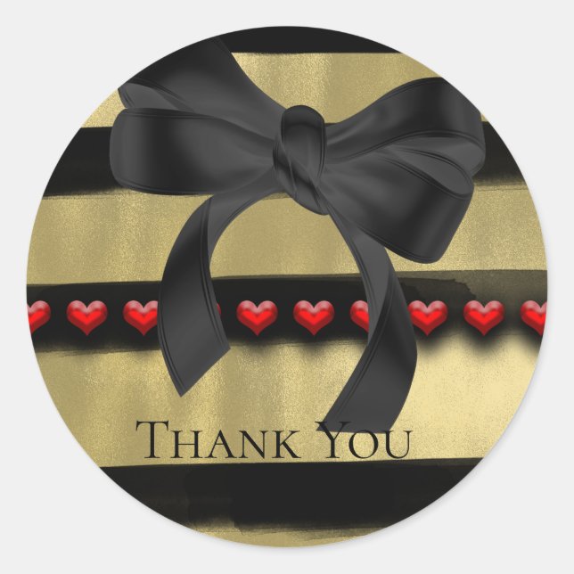 Valentine Modern Black Bow Gold Paint Gastgeschenk Runder Aufkleber (Vorderseite)