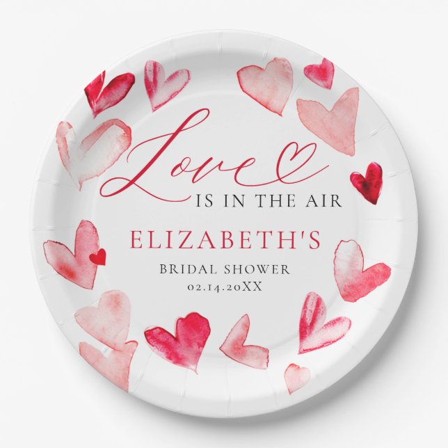 Valentine Modern Whimsical Hearts Bridal Shower Pappteller (Vorderseite)