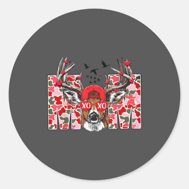 Valentine Mom Camo Deer Buck Hunting Matching Vale Runder Aufkleber (Vorderseite)