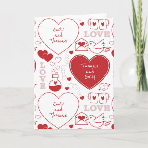 Valentine-Muster-Grußkarte - Rot auf Weiß Karte