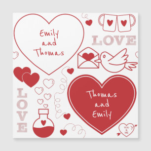 Valentine-Muster Magnetkarte - rot auf Weiß