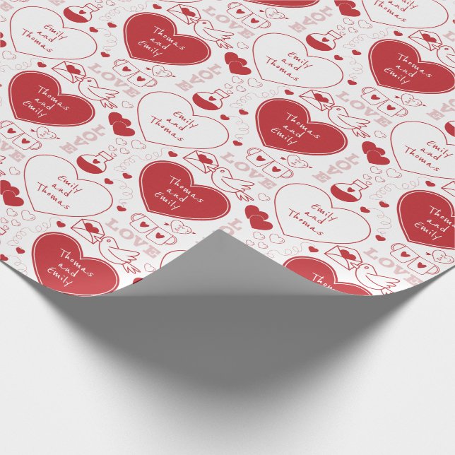 Valentine Muster Wrapping Paper - Red on White Geschenkpapier (Ecke)