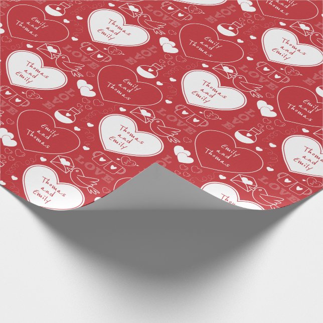 Valentine Muster Wrapping Paper - White on Red Geschenkpapier (Ecke)