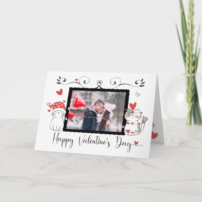 Valentine Niedlich Cat Hearts Custom Foto Karte (Vorderseite)