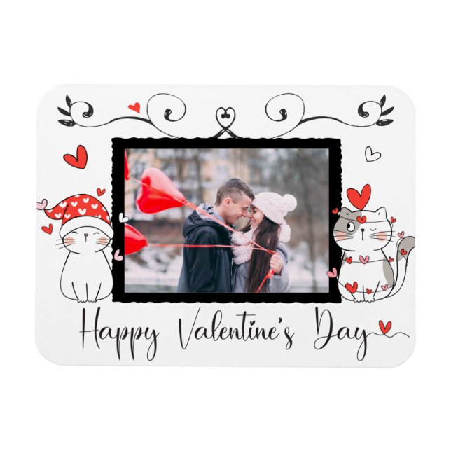 Valentine Niedlich Cat Hearts Custom Foto Magnet (Horizontal)