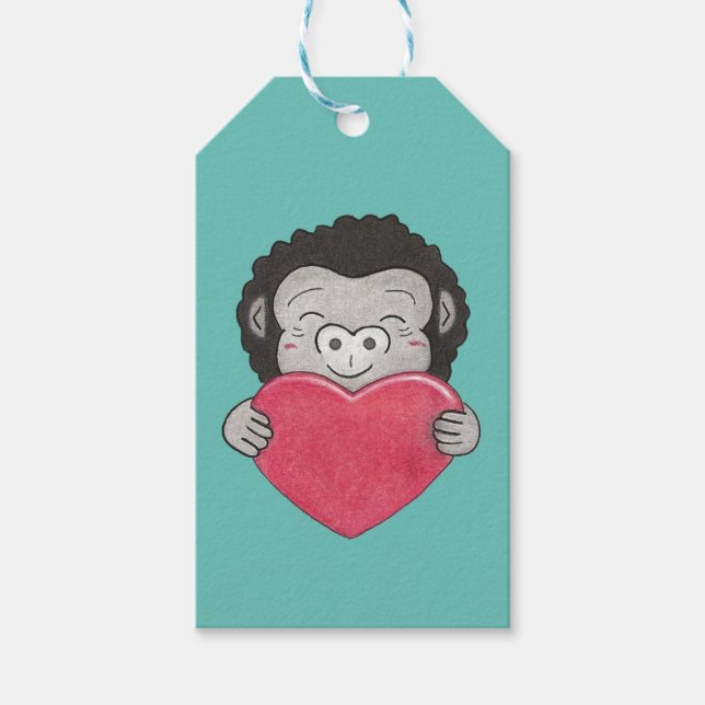 Valentine Niedlich Gorilla Cartoon Herzstück Geschenkanhänger (Vorderseite)