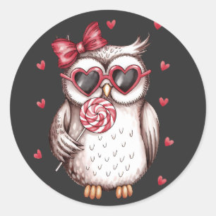Valentine Niedlich Owl Lover Lollipop Runder Aufkleber