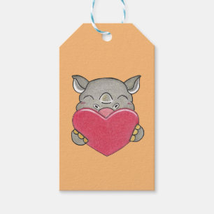 Valentine Niedlich Rhino Cartoon Herzgeschenk Tag Geschenkanhänger