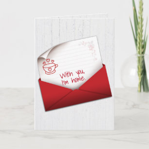 Valentine Note in Red Envelope on Wood Karte