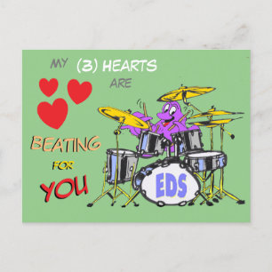 Valentine Octopus Cartoon 3 Herz Kust. Postkarte